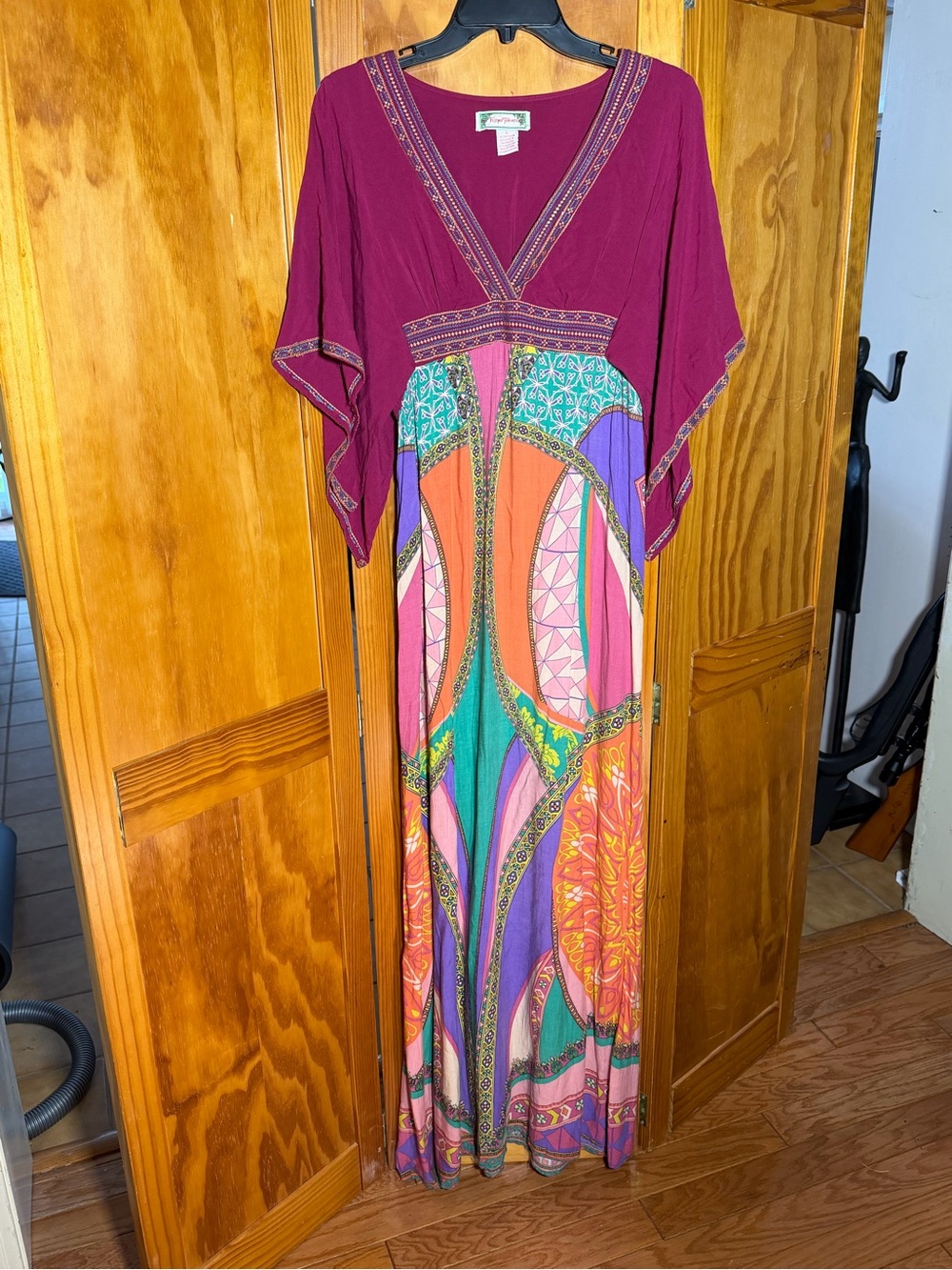 Flying Tomato Plum Bohemian Maxi Dress with Multicolor Print| Sz L|Festival